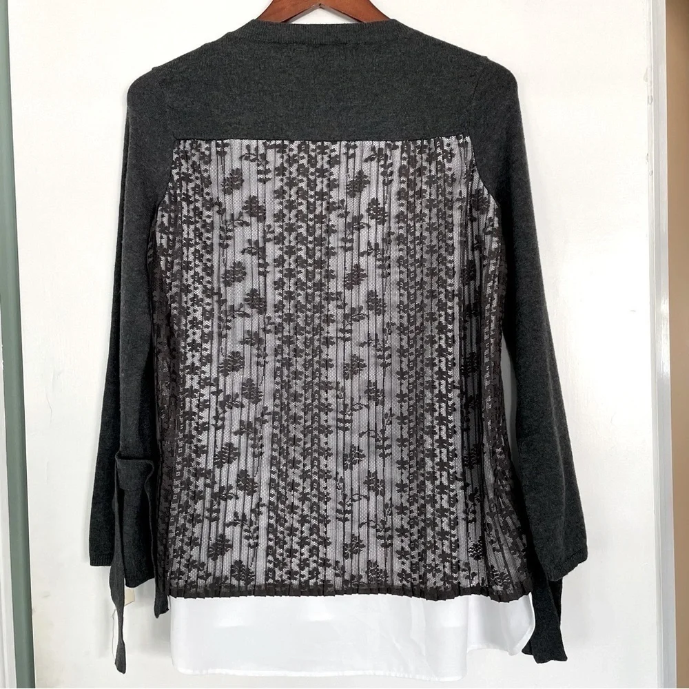 Simply Vera Wang Hi Lo Blouse Small Gray White Lace